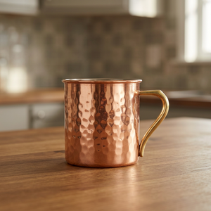 Mug à Moscow Mule portable en cuivre martelé à double paroi de 16 oz avec poignée pour bar à domicile et fêtes - Artisanat indien - Product Image 3