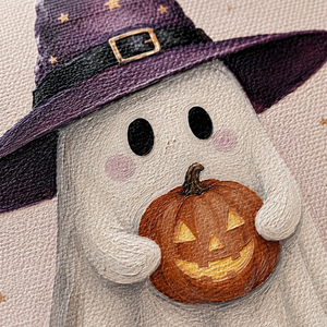 Chapeau de Sorcier Violet Imprimé en 3D <span class=keywords><strong>TOPART</strong></span> de Luxe Premium, Petit Fantôme Tenant une Citrouille, LED Carrée à Piles pour Halloween - Product Image 3
