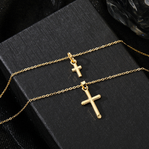 Showfay kalung liontin 2 in 1 salib tradisional untuk wanita kalung rantai lapis ganda paduan perhiasan iman Kristen - Product Image 3