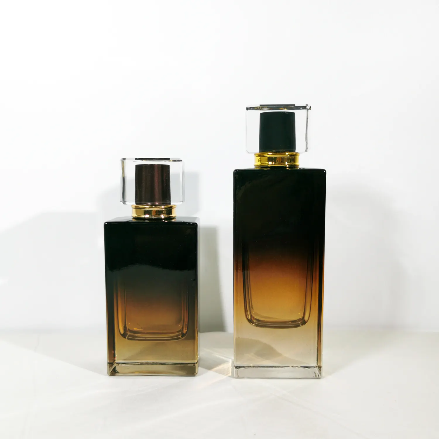 Luxury Gradient Dark Brown Thick Bottom Flat Rectangular Square glass perfume bottle with fancy cap