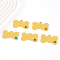 Ywyougang RVS Honden ID-Tag, Gegraveerde Hondenpenning op Maat, Gouden/Zilveren Basis met 5 Kleuren Emaille Pootafdruk voor Huisdieren