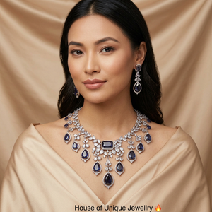 ชุดเครื่องประดับคริสตัลทองเหลืองคุณภาพสูง สร้อยคอพร้อมต่างหู สไตล์คลาสสิก ประดับเพชรซิร์คอน ชุบโรเดียม เหมาะสำหรับงานแต่งงาน งานหมั้น และเจ้าสาว - Product Image 2