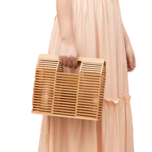 Bolso Tote <span class=keywords><strong>de</strong></span> Bambú Natural para Mujer, Bolso <span class=keywords><strong>de</strong></span> Compras con Listones <span class=keywords><strong>de</strong></span> Madera, Bolso <span class=keywords><strong>de</strong></span> Mano Hecho a Mano para Resort con Asa Integrada, Bolso Ecológico - Product Image 1