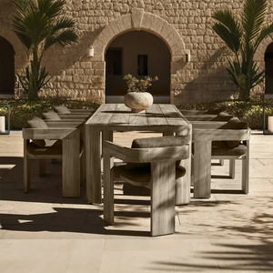 Ensemble de chaises et table de salle à manger en teck pour l'extérieur, ensemble de salle à manger de jardin pour la terrasse extérieure, utilisation en villa - Product Image 1