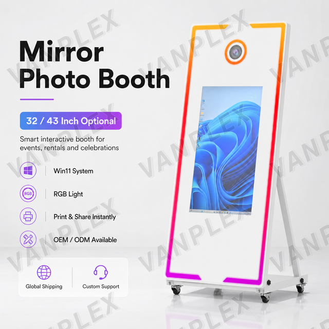 Luxury Magic Mirror Photo Booth 65 Inch Selfie Booth with 32/43" Touchscreen PC for Party Event Wedding Rental Global Patent