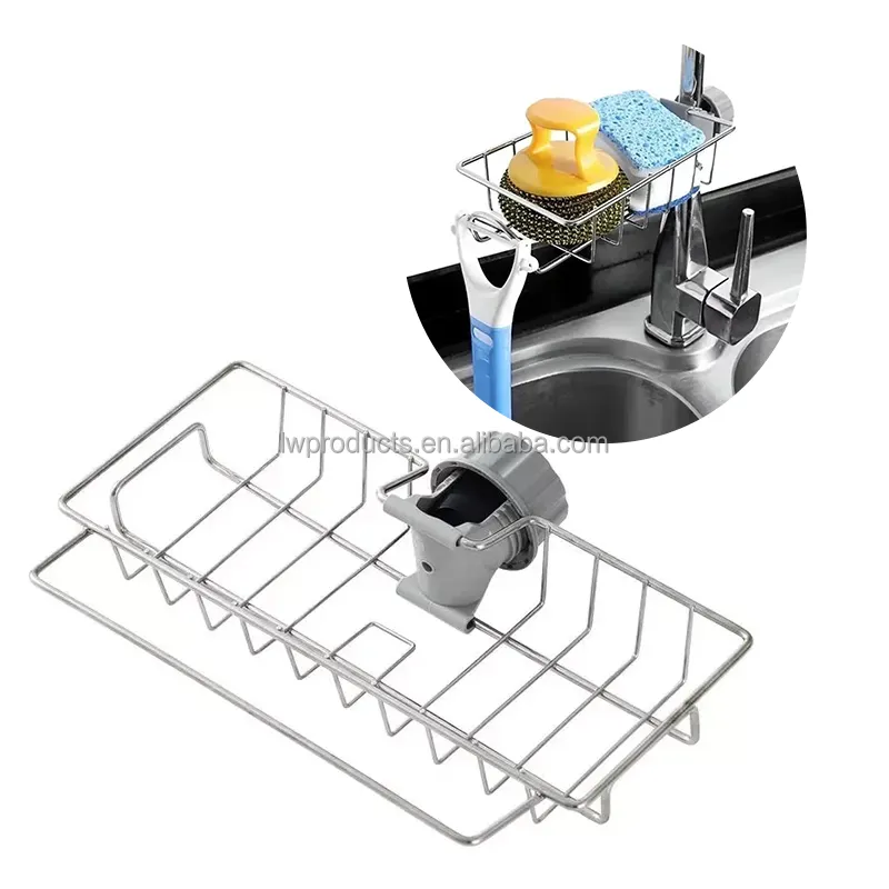 Estante para grifo de acero inoxidable, soporte de almacenamiento para suministros de baño y cocina para el hogar