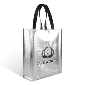 Lululemon Tote Carry Shopping imballaggio sacchetto regalo riutilizzabile cucito argento Pp tessuto Non tessuto per natale cartone animato gestito