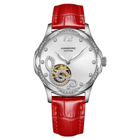 Jam Tangan Pintar Mekanik Kuarsa Miyota Stainless Steel dengan Logo Kustom untuk Wanita, Desain Bunga Kerangka Mewah dengan Kotak.