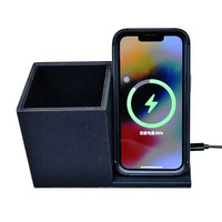 Support de stylo à chargement sans fil 15W, organiseur de bureau rectangulaire avec support pour téléphone, tapis de bureau multifonctionnel, logo personnalisé