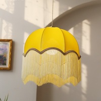 Lustre créatif rétro jaune citron à pampilles, style américain et français vintage, luminaire LED en tissu pour restaurant et chambre à coucher