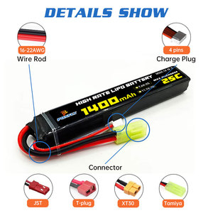 Ponfly 3S 11.1V 1400mAh <span class=keywords><strong>25C</strong></span> bán buôn Airsoft pin 1400mAh <span class=keywords><strong>2S</strong></span> 7.4V Airsoft <span class=keywords><strong>LiPo</strong></span> pin với xt30 deans t cắm kết nối - Product Image 4