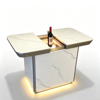 Mesa de Vino Deslizante Moderna y Oculta, Gabinete de Vino Eléctrico Inteligente con Elevación, Luz LED, Mesa Auxiliar de Mármol de Lujo para Bar en Casa, Sala de Estar