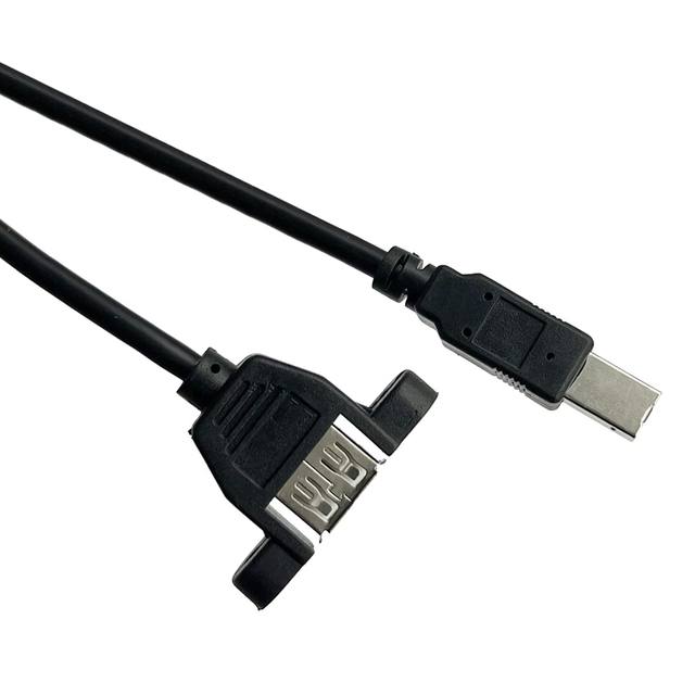 24/28AWG USB 2.0 Type B Printer Cable a Female Panel Mount to USB B Male Black