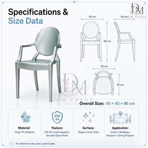 Elegante Silla de Resina Plateada de una Pieza con Respaldo Ovalado para Bodas, Banquetes y Eventos, Proveedor Mayorista de Fábrica - Product Image 4