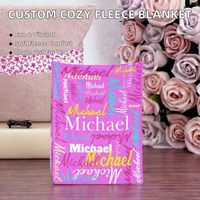 Couverture en polaire personnalisée avec nom, en polyester tricoté, flanelle, pour canapé, lit, voyage, rose, rectangulaire, lavable en machine