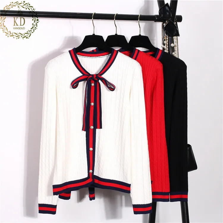 KD Winter Custom Pearl School Long Sleeve Cotton Tops Outwear Autumn Knit Plus Size Cardigan Sweater Women