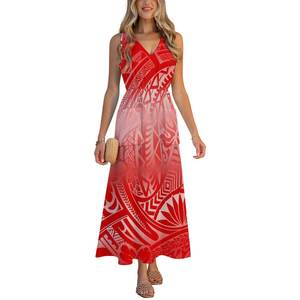 Vestido sin Mangas para Mujer, Estilo Vacacional, Vestido de <span class=keywords><strong>Playa</strong></span>, Talla Grande, Estilo Samoano, Cuello en V, con Bolsillo, Precio de Fábrica al por Mayor - Product Image 1