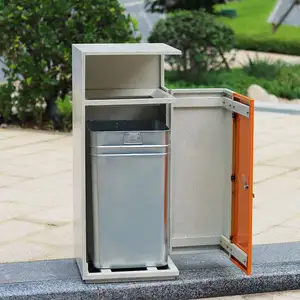 Outdoor Galvanized Steel Park Double Trash Can Commercial Bin For General Waste And Recycling