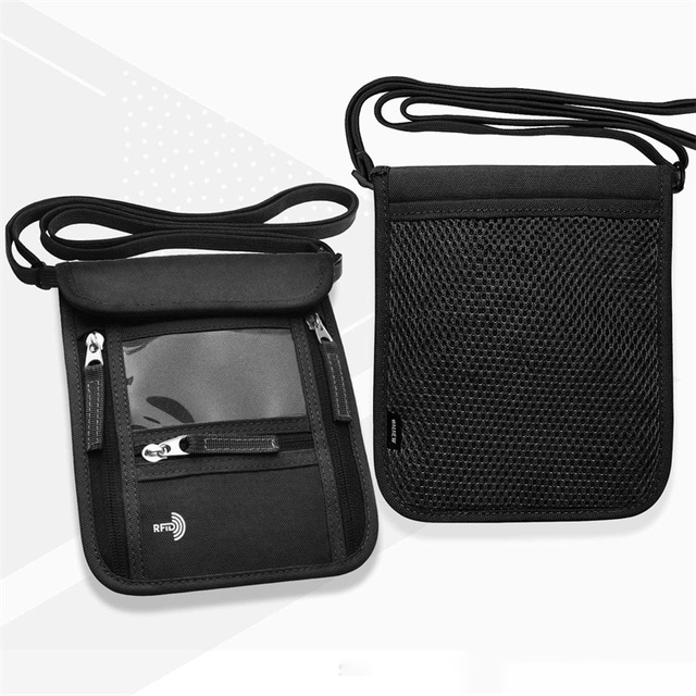 Women and Men RFID Blocking Safety Travel Neck Wallet Pouch Wholesale Nylon Travel Neck Pouch Passport Holder