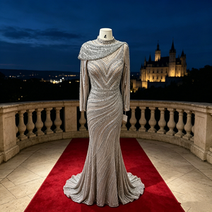 Robe de soirée sirène luxueuse à perles, robe de bal scintillante avec strass, robe de soirée formelle à manches longues pour femmes, pour mariage ou fête - Product Image 5