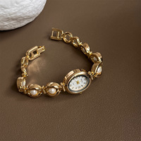 Nouvelle vente chaude, montres-bracelets ovales magnifiques pour femmes, vintage, pour filles, étudiantes, bijoux mignons, bracelet, montres pour femmes avec perle