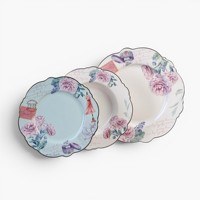 Service de table en porcelaine New Bone China en forme de fleur avec bord doré et motif floral rose, décor sous glaçure, pour la maison