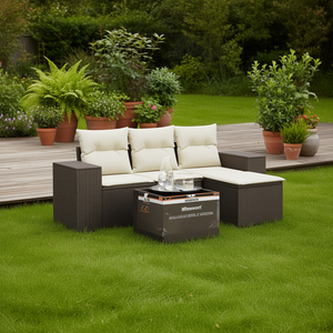 Ensemble de canapés de jardin Mimave en rotin PE brun avec coussins crème, design contemporain imperméable - Product Image 2