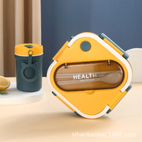 Ensemble de boîtes à lunch isothermes de style coréen, grande capacité, en plastique, carrée, pour étudiants, avec poignées, design mignon, pour femmes, pour le travail, compatible micro-ondes