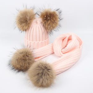 Children's Raccoon Jacquard Long Pom-Pom Double Pom-Pom Warm Knitted <b>Hat</b> & <b>Scarf</b> Two-Piece <b>Set</b> - Product Image 5