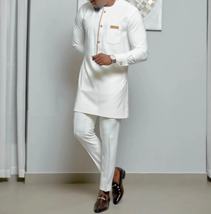 Abito Casual da uomo stile etnico africano pantaloni ricamati a maniche lunghe vestito per il tempo libero - Product Image 6