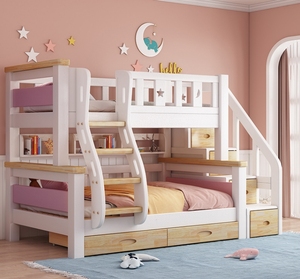 Litera de diseño moderno para niños, mueble para almacenamiento de escaleras con tobogán en gris - Product Image 2