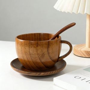 ถ้วยกาแฟไม้ธรรมชาติสไตล์วินเทจทำด้วยมือแก้วน้ำ 250 มล. ของขวัญพกพาสำหรับบ้านสำนักงานบาร์กลางแจ้งท่องเที่ยวถ้วยไม้ - Product Image 2