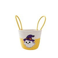 Panier de rangement rond en corde de coton tressée, motif elfe de dessin animé d'Halloween, pour bureau, organisateur de jouets et de collations, mignon pour la maison