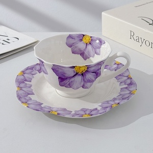 Floral Vintage Rustic Ceramic Coffee Cup Luxury Pink Big Flower Porcelain British Afternoon High Tea Cup & <b>Saucer</b> Set with Plate - Product Image 6