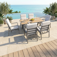 Moderno Juego de Comedor de Aluminio para 6 Personas, Sillas Reclinables Ajustables y Cómodas, Mesa de Patio Ligera para Jardín o Patio