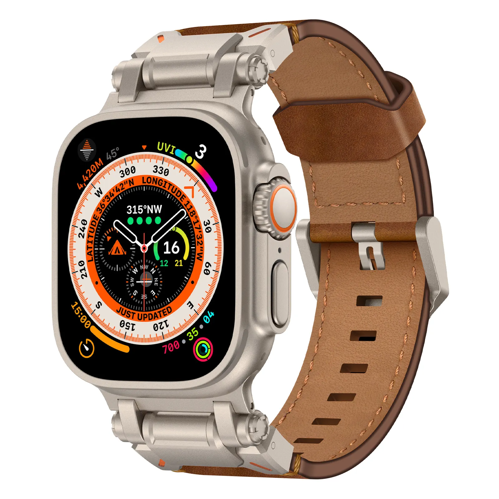 Apple Watch 123456789 पीढ़ी Apple i Watch स्टेनलेस स्टील मेटल टॉप लेयर लेदर स्ट्रैप के लिए उपयुक्त