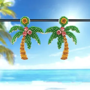Summer New Crystal Color Coconut Pendant Earrings Handmade Bohemian Seed Beaded Earrings For Women Girls Jewelry