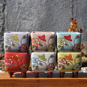 Maceta Cuadrada de Cerámica Rústica, Estilo Coreano, Pintada <span class=keywords><strong>a</strong></span> <span class=keywords><strong>Mano</strong></span>, Creativa, Alta, Transpirable, Resistente al Agua, para Suculentas - Product Image 1
