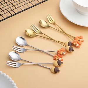 Custom Wholesale Customized Cute Silver <b>Cutlery</b> Stainless Steel Flatware Cartoon Santa Claus Gold Fork and Spoon <b>Set</b> - Product Image 6