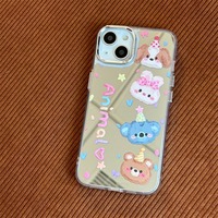 Lapin mignon miroir de maquillage et étui de téléphone portable pour iPhone 11 12 13 14 15 16 Pro/Pro Max sac d'accessoires pratique