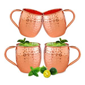 Handmade Hammered Copper Mugs Mint and <strong>Lime</strong> <strong>Garnish</strong> for Party Use - Product Image 1