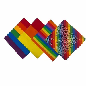 Commercio all'ingrosso piccolo Moq 55*55cm testa Paisley cotone arcobaleno Gay Pride Bandana