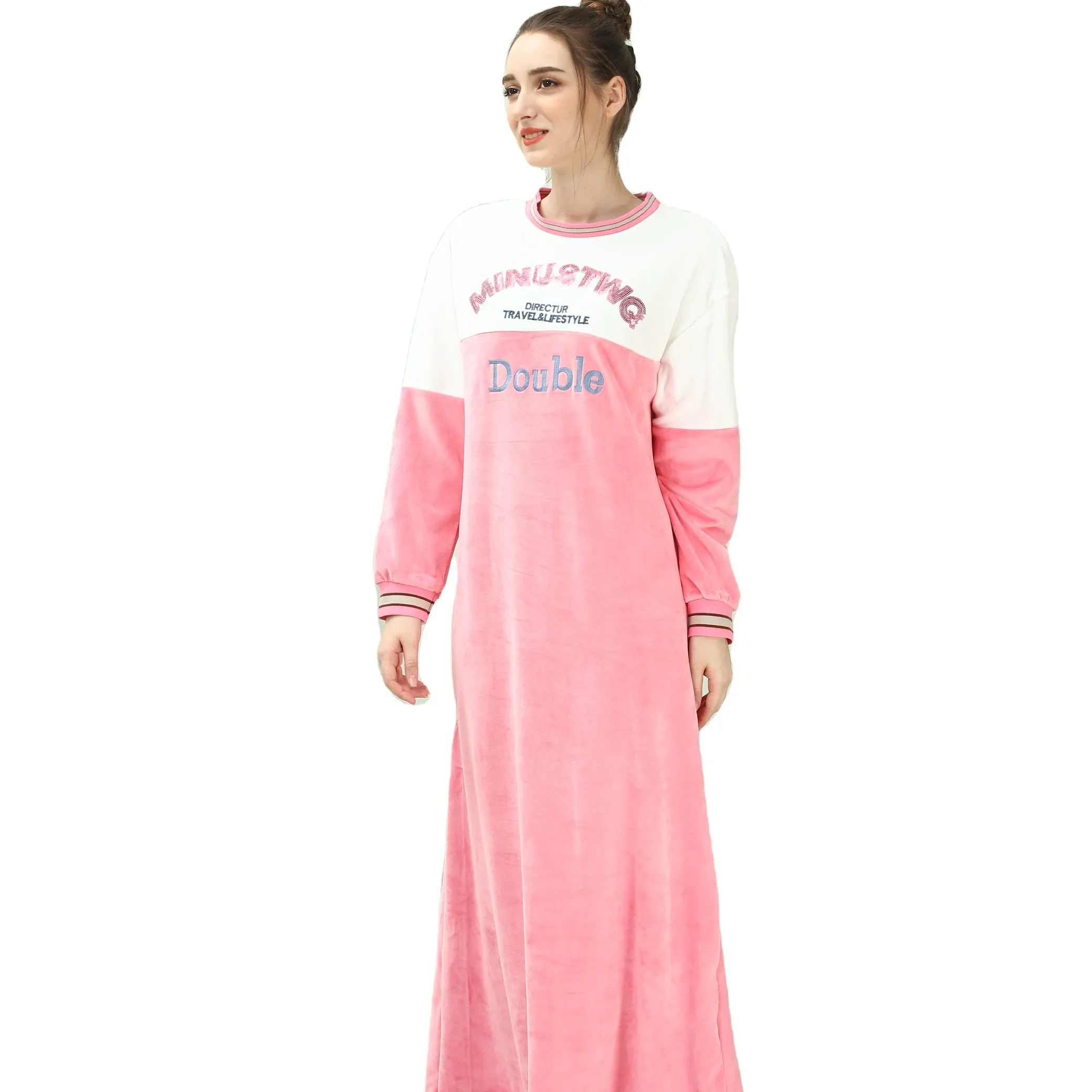 冬のパジャマ女性フランネルドレッシングネグリバスローブガウンかわいいピンクのパジャマ厚い暖かいナイトドレス
