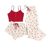 Ensemble de pyjama trois pièces sexy et élégant pour femme, collection Printemps-Été 2026, haut de gamme, avec short à bretelles