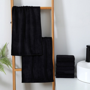 Black Microfiber Hair <b>Towel</b> 35x75cm Thickened <b>Quick</b> <b>Drying</b> For Home Salon Hotel Use - Product Image 2