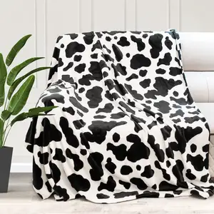 Custom printed throw blanket black white cow print blankets for winter