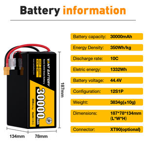 צפיפות אנרגיה 350wh/kg <span class=keywords><strong>12s</strong></span> 44.4v 10c 30000mah סוללה lipo מצב מוצק עבור רחפנים - Product Image 4