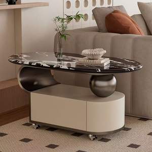 Mesa de centro de mármol estilo italiano con almacenamiento y ruedas para sala de estar - Product Image 1