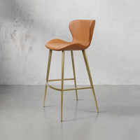 Tabouret de bar en cuir de luxe léger, chaise haute non réglable, design italien importé pour îlot de cuisine et bar, modèle 7268