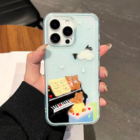 Coque rigide transparente antichoc en acrylique moulée par injection, colorée, deux-en-un, motif piano et petit ours, pour iPhone 17 Pro Max/16/15